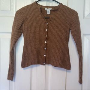 Tweeds Women's Brown 100% Italian Merino Wool Long Sleeve Ribbed Cardigan